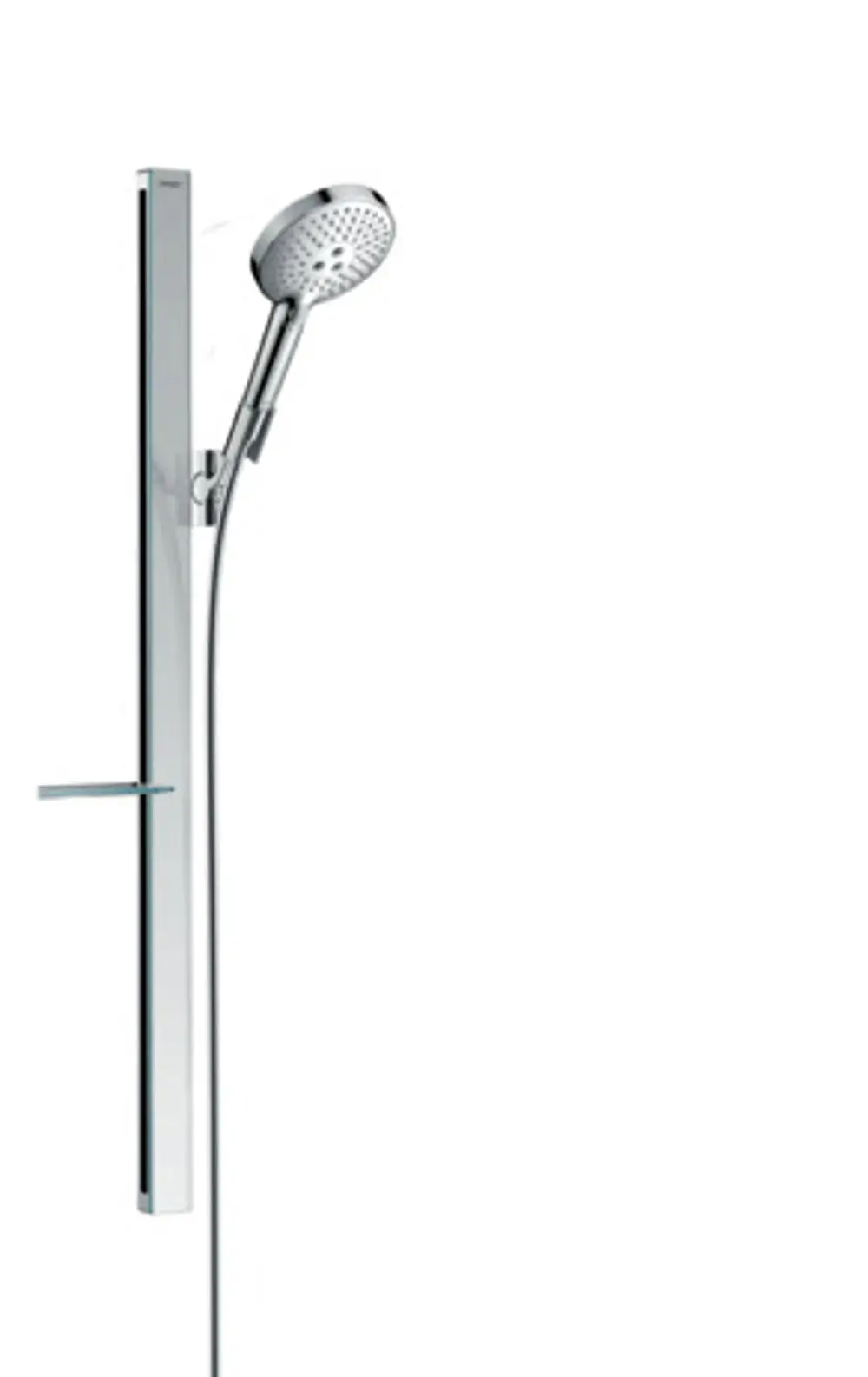 Hansgrohe Brauseset mit Handbrause und Wandhalterung, ausgestattet mit Ablagefläche. Schlichtes Design in Chrom.